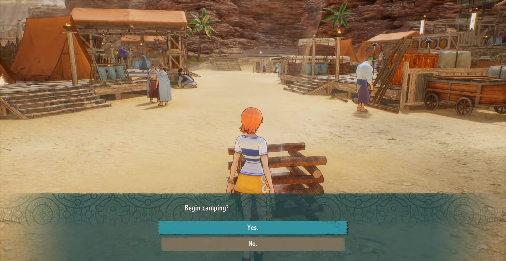 Interact with the campfire to start camping